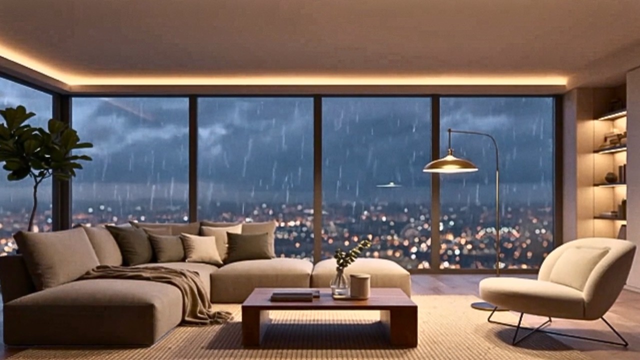 Rain Sounds for Sleeping | Luxury City Apartment at Night | Deep Sleep Ambience