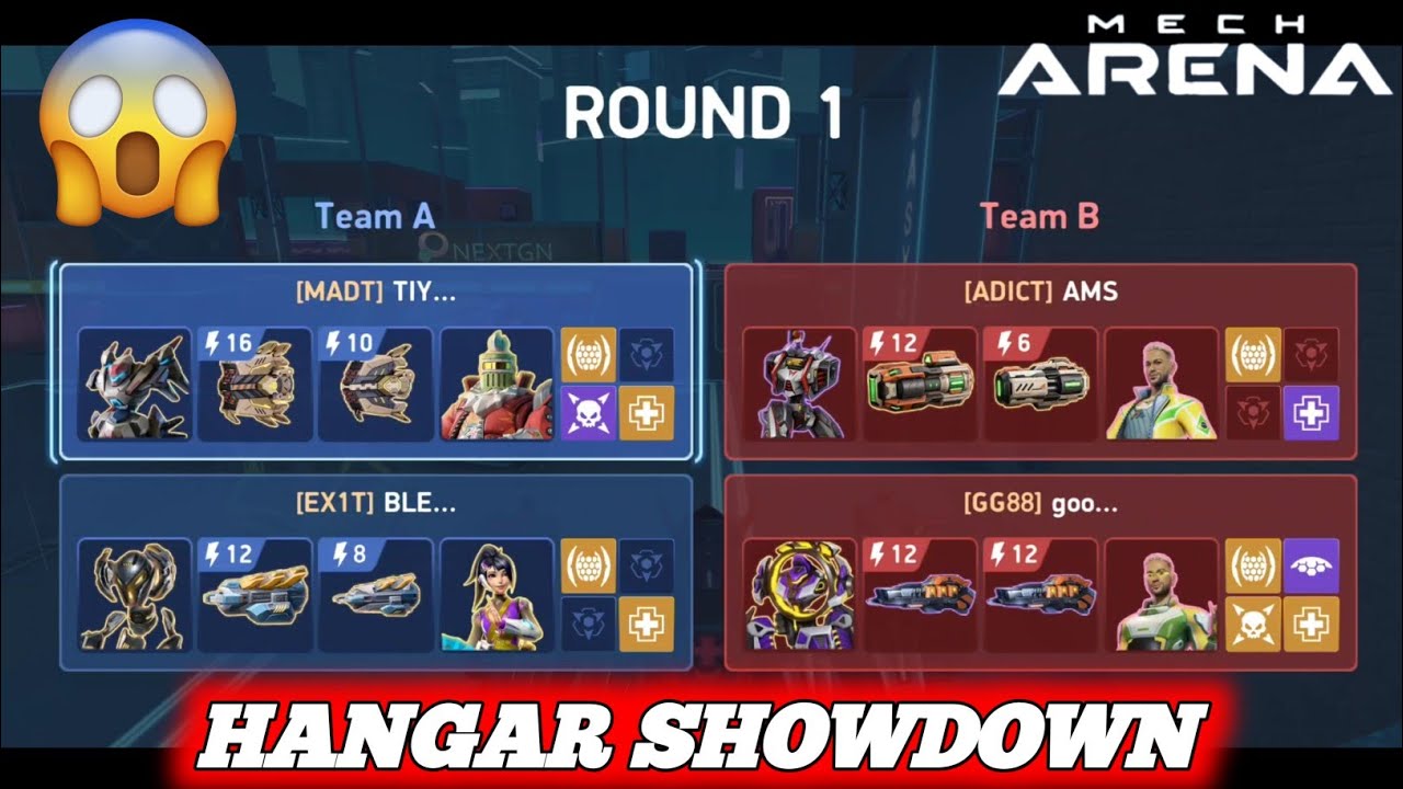 Intense Hangar Showdown with Deathwalker Hemlock Eclipse Nomad Surge - Mech Arena 
