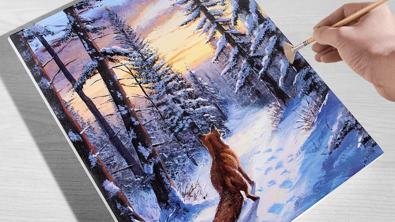 🎨 Paint a Fox Walking Through a Pine Forest | Acrylic Painting Step by Step