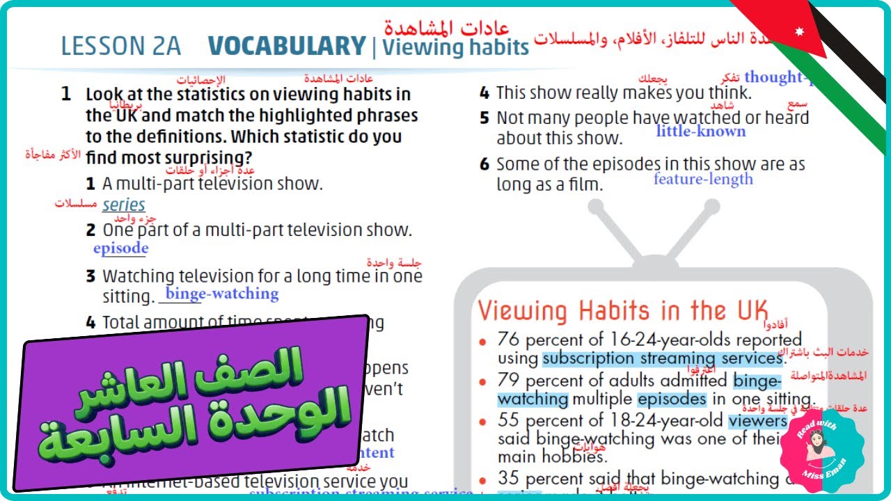 عاشر إنجليزي | Viewing Habits 📘 صفحة 18 كتاب الطالب | الوحدة السابعة الفصل الثاني