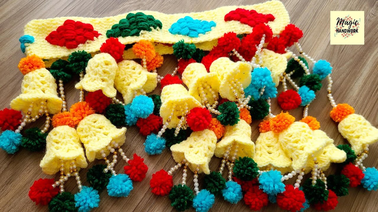 🔔पूजाघर के लिए घंटियों वाला तोरण, Crochet Bell Toran, Bandhanwar, Toran Patti, Pooja room Decoration