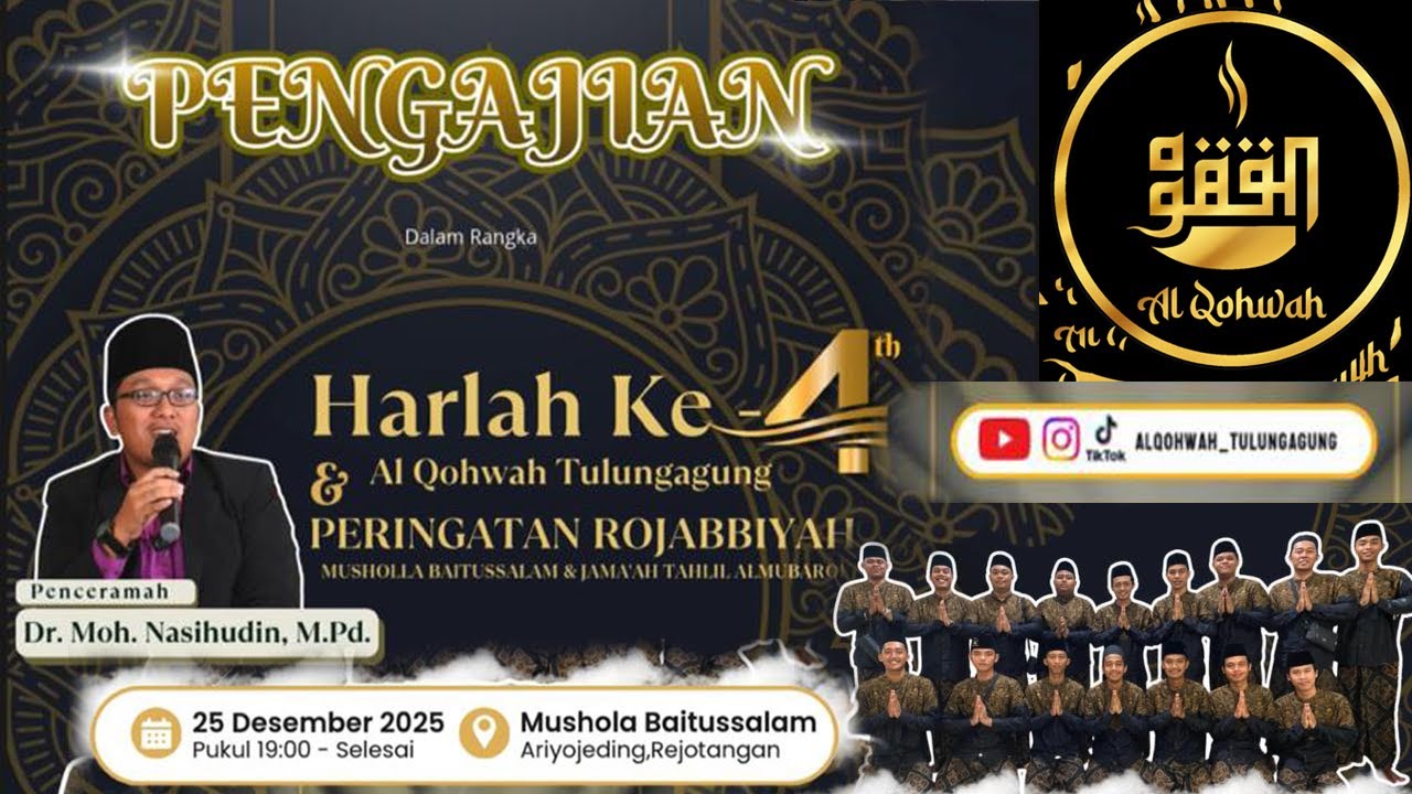 PENGAJIAN DALAM RANGKA  HARLAH KE-4 AL QOHWAH TULUNGAGUNG  DAN PERINGATAN ROJABBIYAH 25 DES. 2025