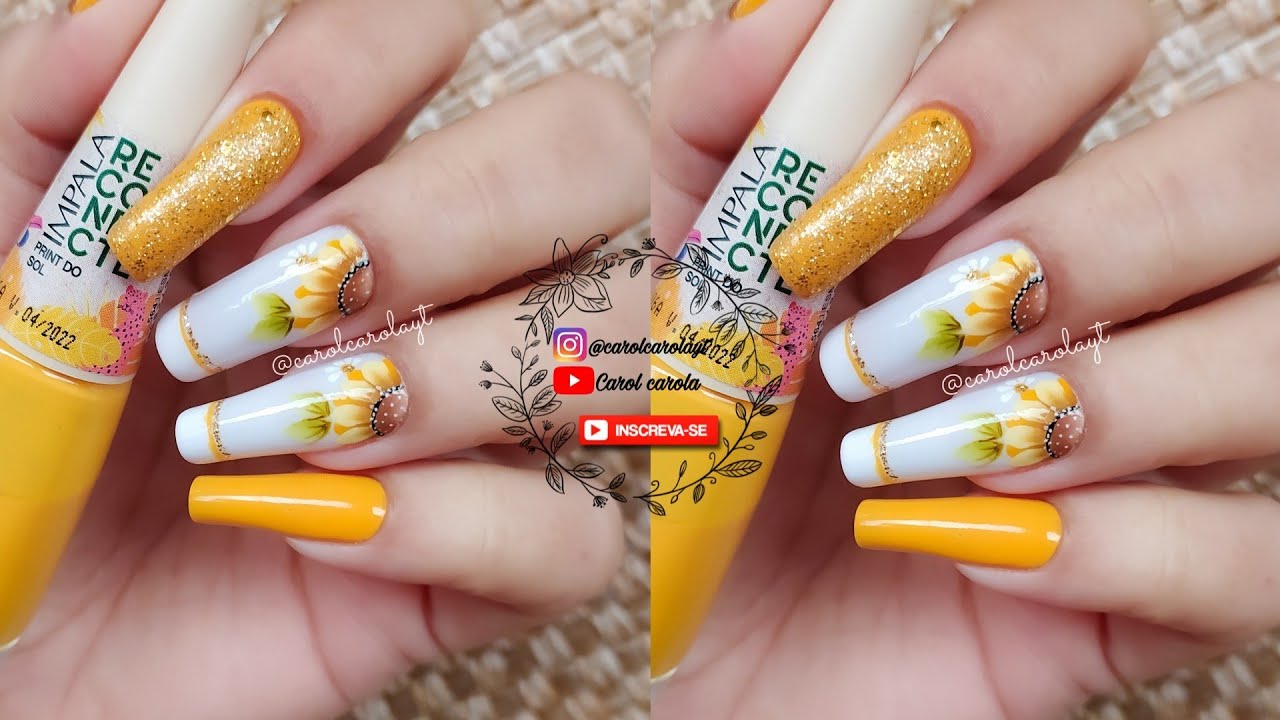 unhas decoradas - girassol one stroke