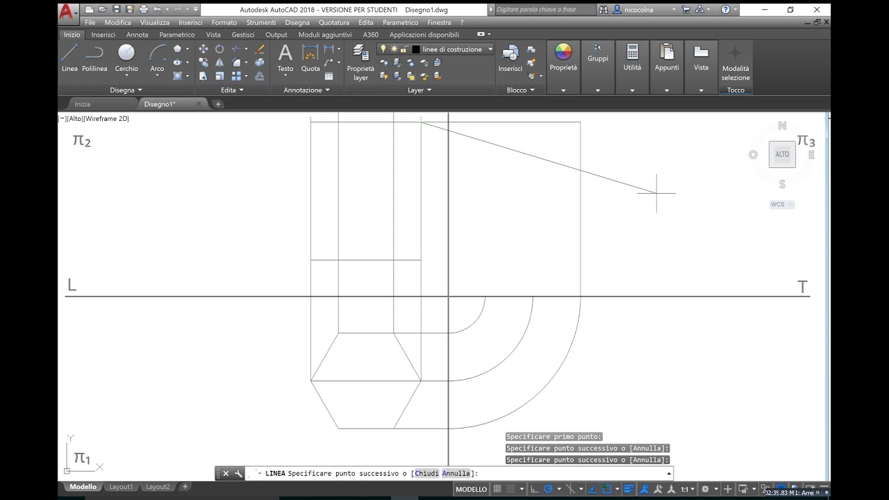 Procedimento AutoCAD - Proiezione di un prisma a base esagonale