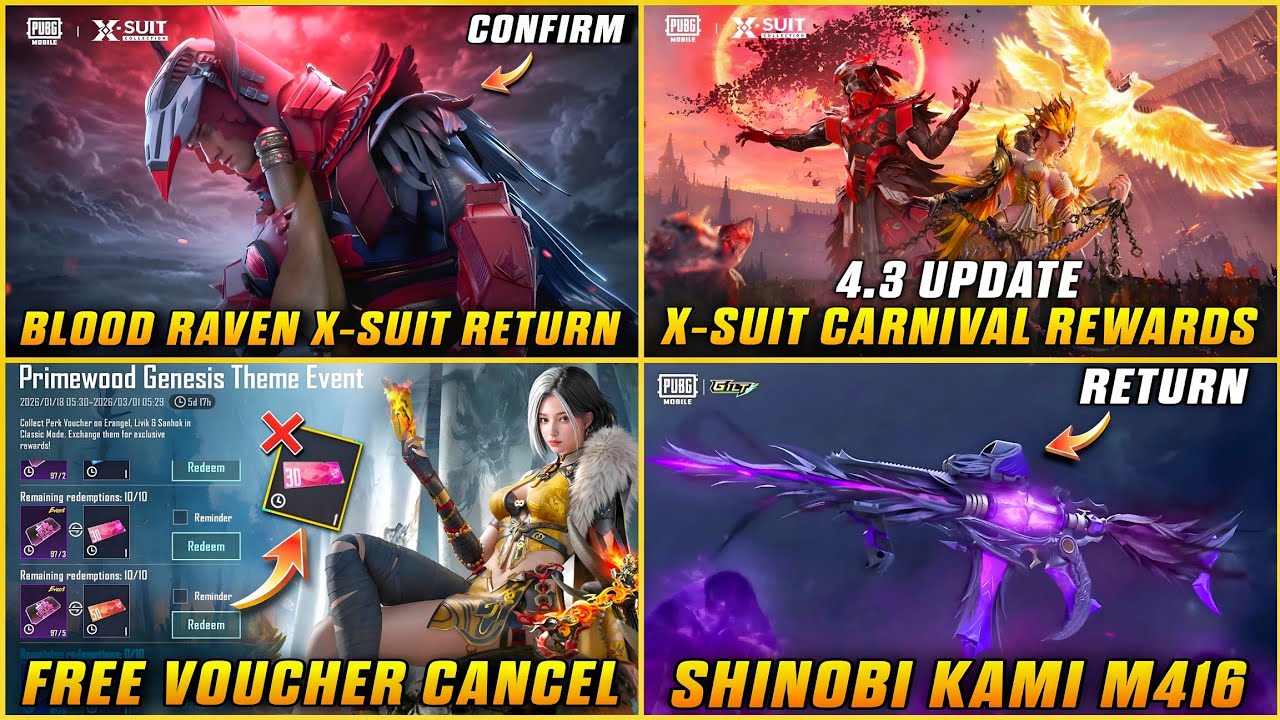 🔴 BLOOD RAVEN X-SUIT RETURN | NEW X-SUIT 4.3 UPDATE | FIRE M416 VOUCHERS | SHINOBI KAMI M416 RETURN🤩