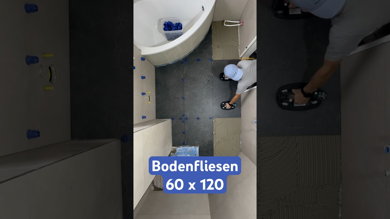 Bodenfliesen 60x120 cm verlegen #fliesenleger #fliesen #badezimmer #bodenfliesen