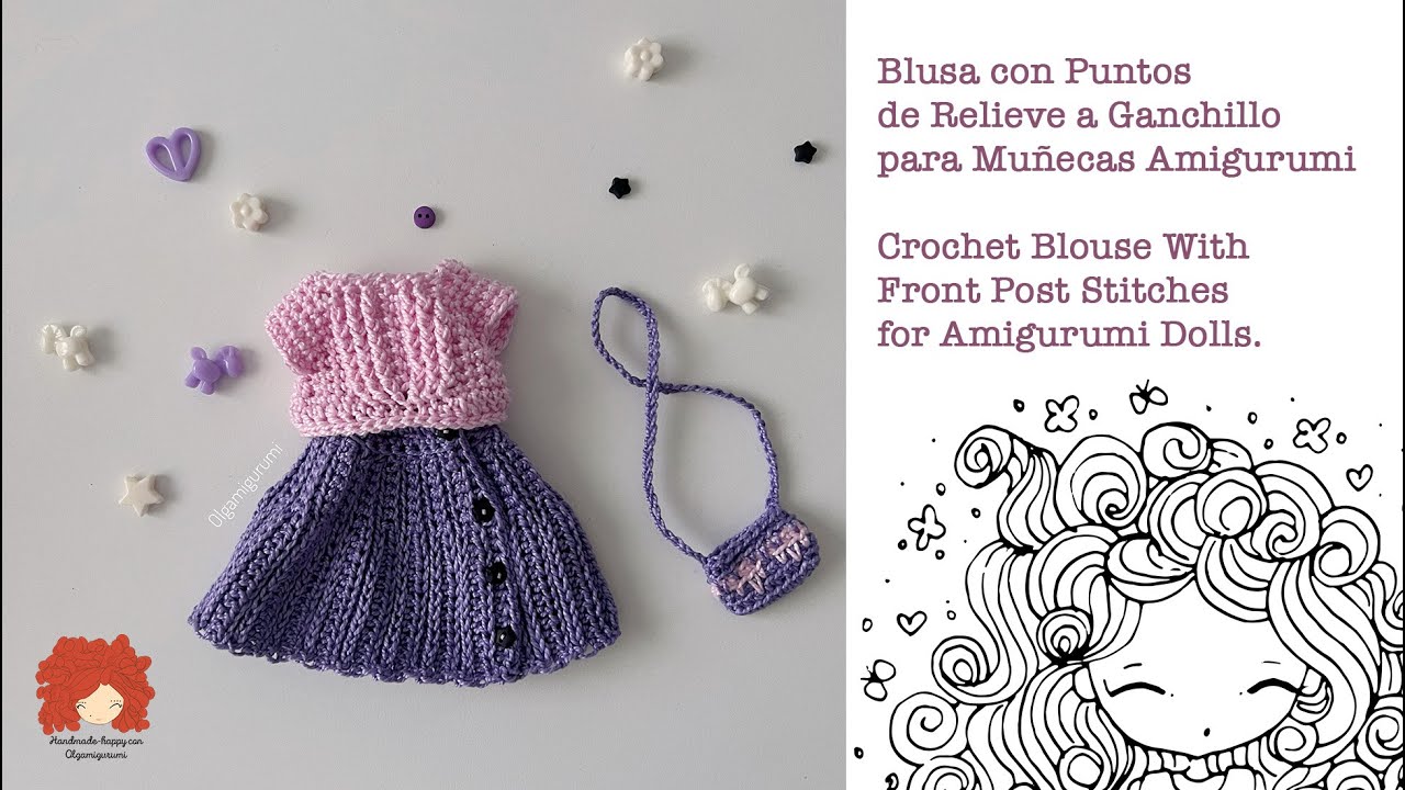 Blusa con Puntos de Relieve a Ganchillo para Muñecas Amigurumi