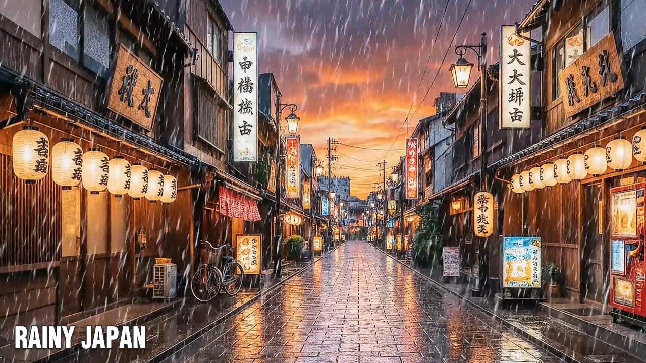 Rainy Japanese Street at Sunset  Warm Lo-Fi Chill Beats with Traditional Instruments | Study & Relax