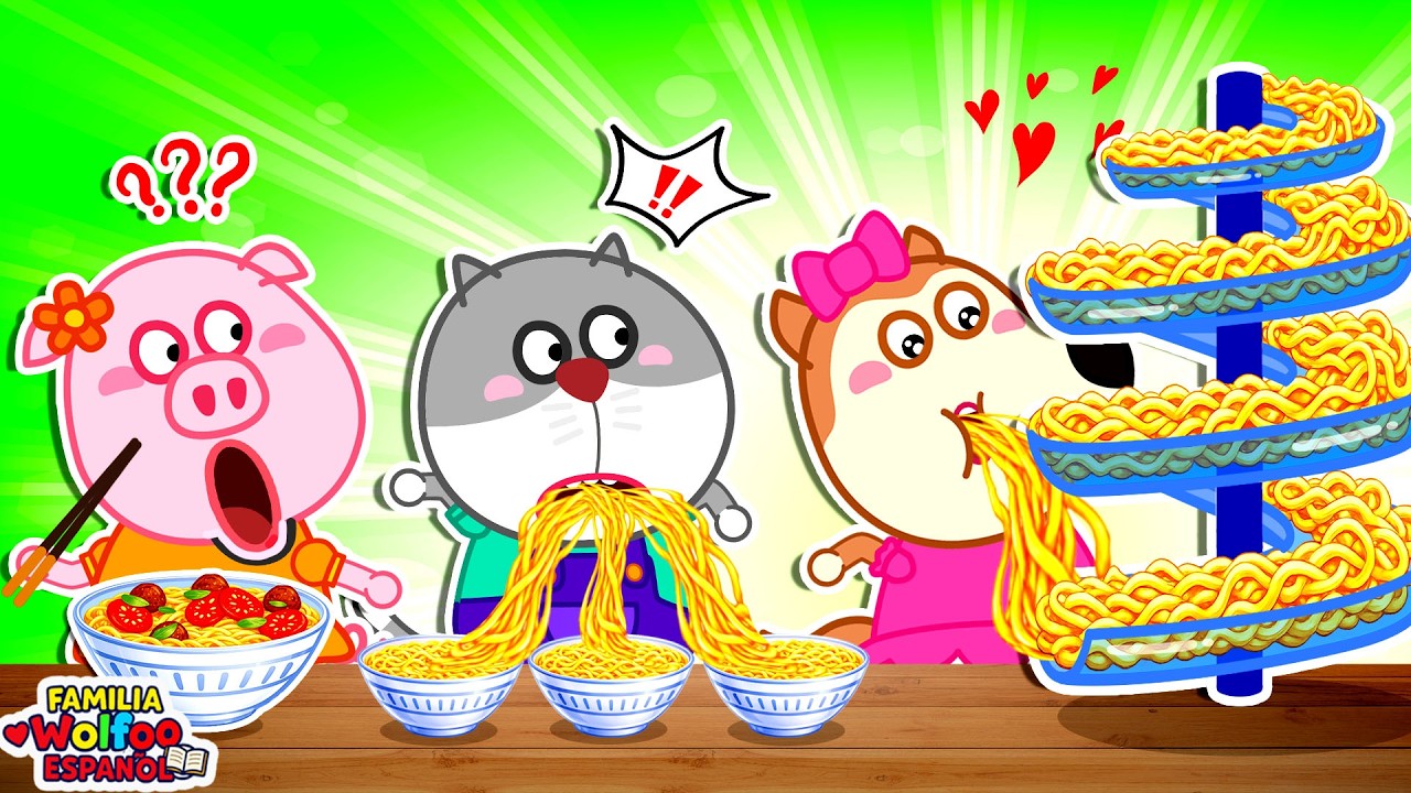 Familia Wolfoo Español 🍜 ¿Lucy Construyó un Tobogán de Fideos? 😲Dibujos Animados