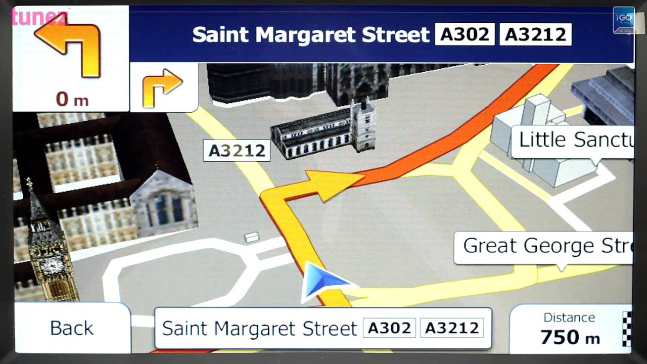 UK & Ireland iGO Primo GPS software with NAVTEQ map operating on Tunez aftermarket Mazda 3 head unit