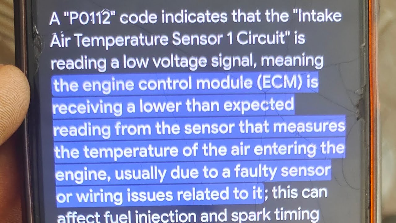Ritz petrol p0112 code Ecm repair successful missing problem