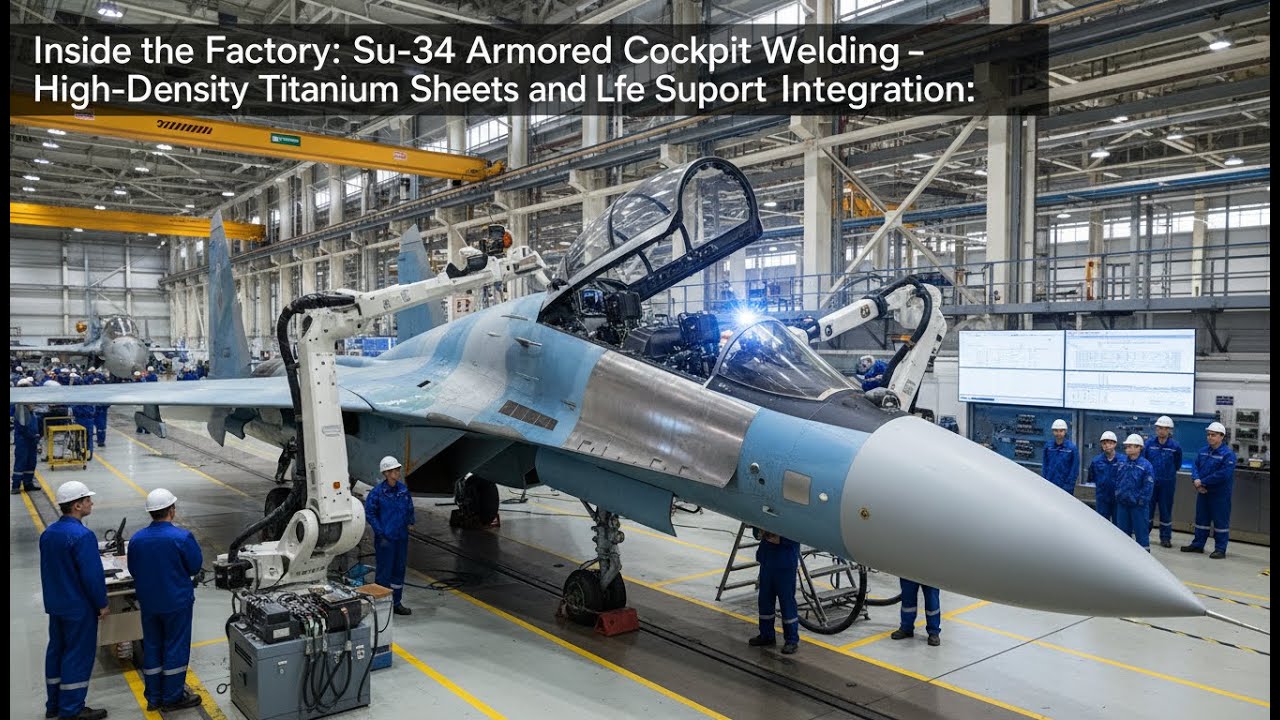 Su-34 Fullback Factory: High-Density Titanium Armor Welding & Cockpit Life Support