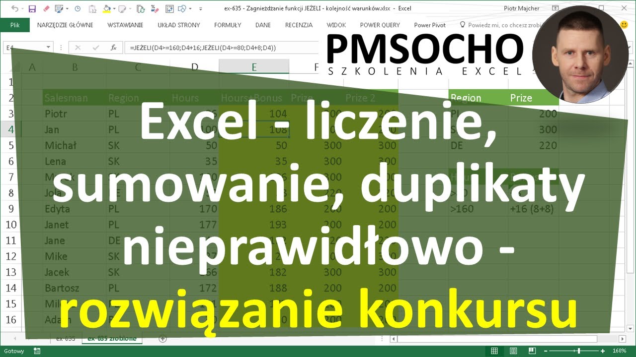 Excel - Liczenie, sumowanie i duplikaty nieprawidłowe - rozwiązanie konkursu [odc.862]
