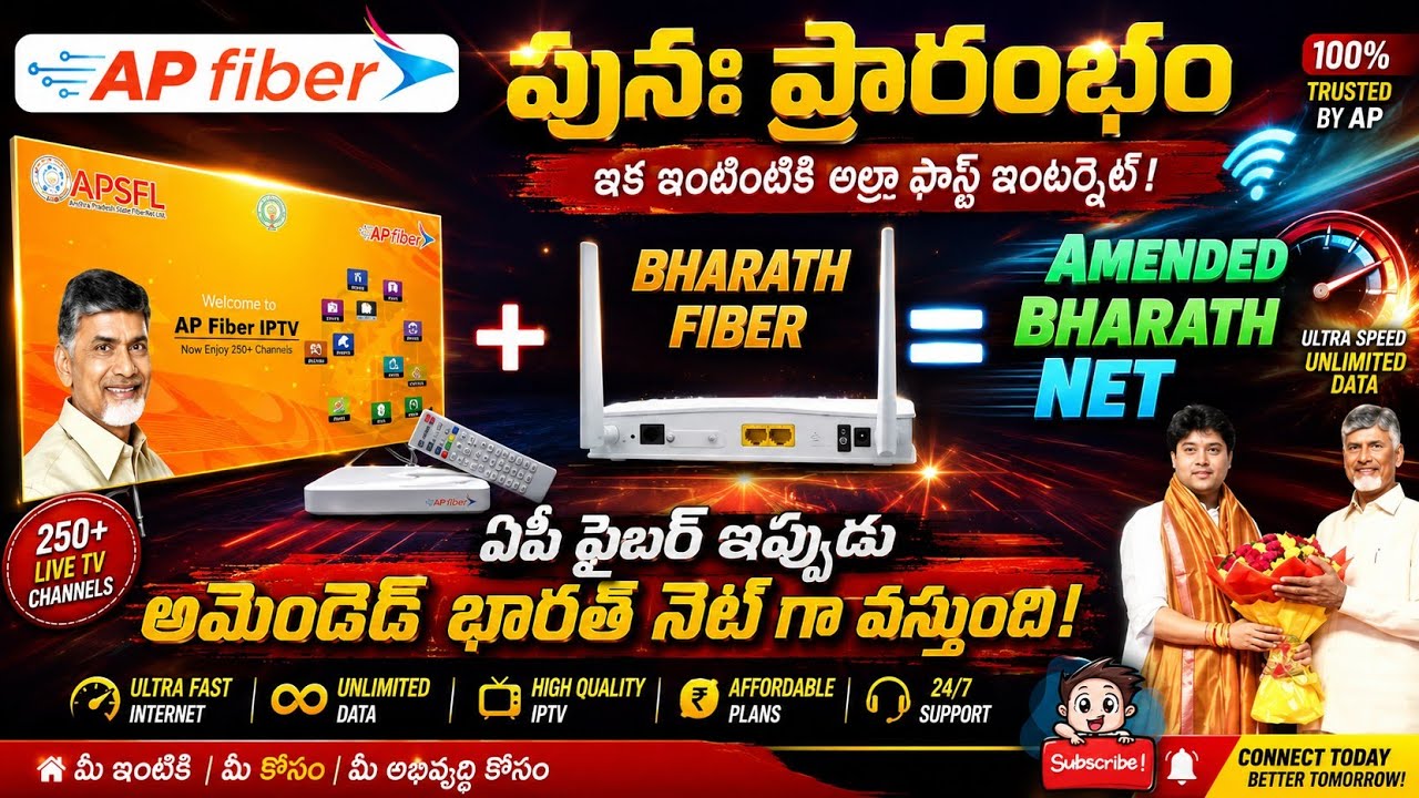 Ap fiber కు మహర్ధశ మొదలయింది.అమెండెడ్ భారత్ నెట్ పేరుతో పునః ప్రారంభం కాబోతున్న ఏపీ ఫైబర్ 