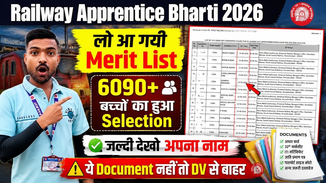 जिसका आपको कब से इंतजार था आ गयी Merit List जल्दी देखो अपना नाम || Railway Apprentice Merit List