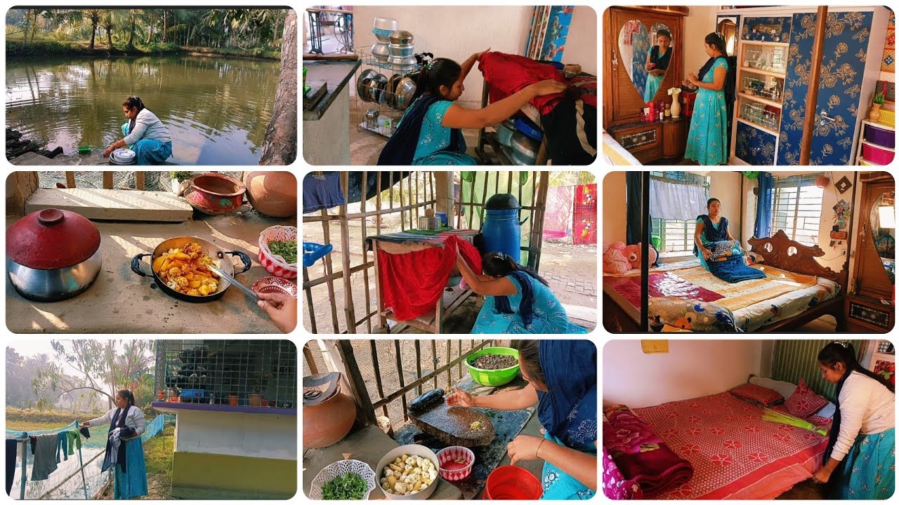 সংসারের যাবতীয় কাজ করে ভাঙাচোরা table দিয়ে রান্নাঘরটা organise করলাম,মাটি উনুনে রান্না+কাঁচা ধোয়া