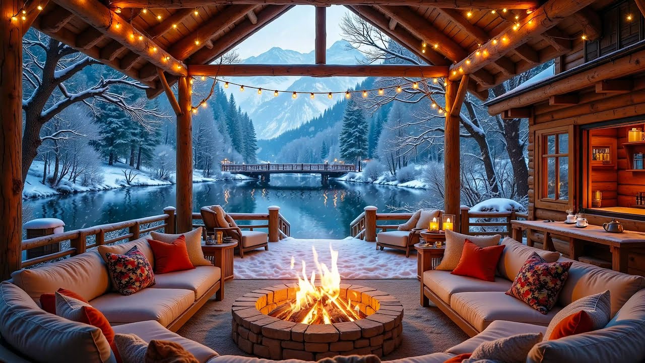 Relaxing Winter Piano by the Cozy Fireplace ❄️ Snowy Cabin Winter Vibes for Calm Mood