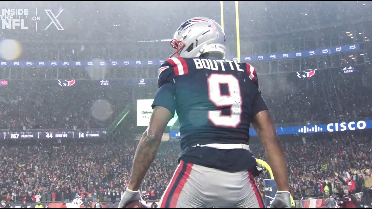 Drake Maye to Kayshon Boutte. One-handed Touchdown catch. (In the style of vintage NFL films)