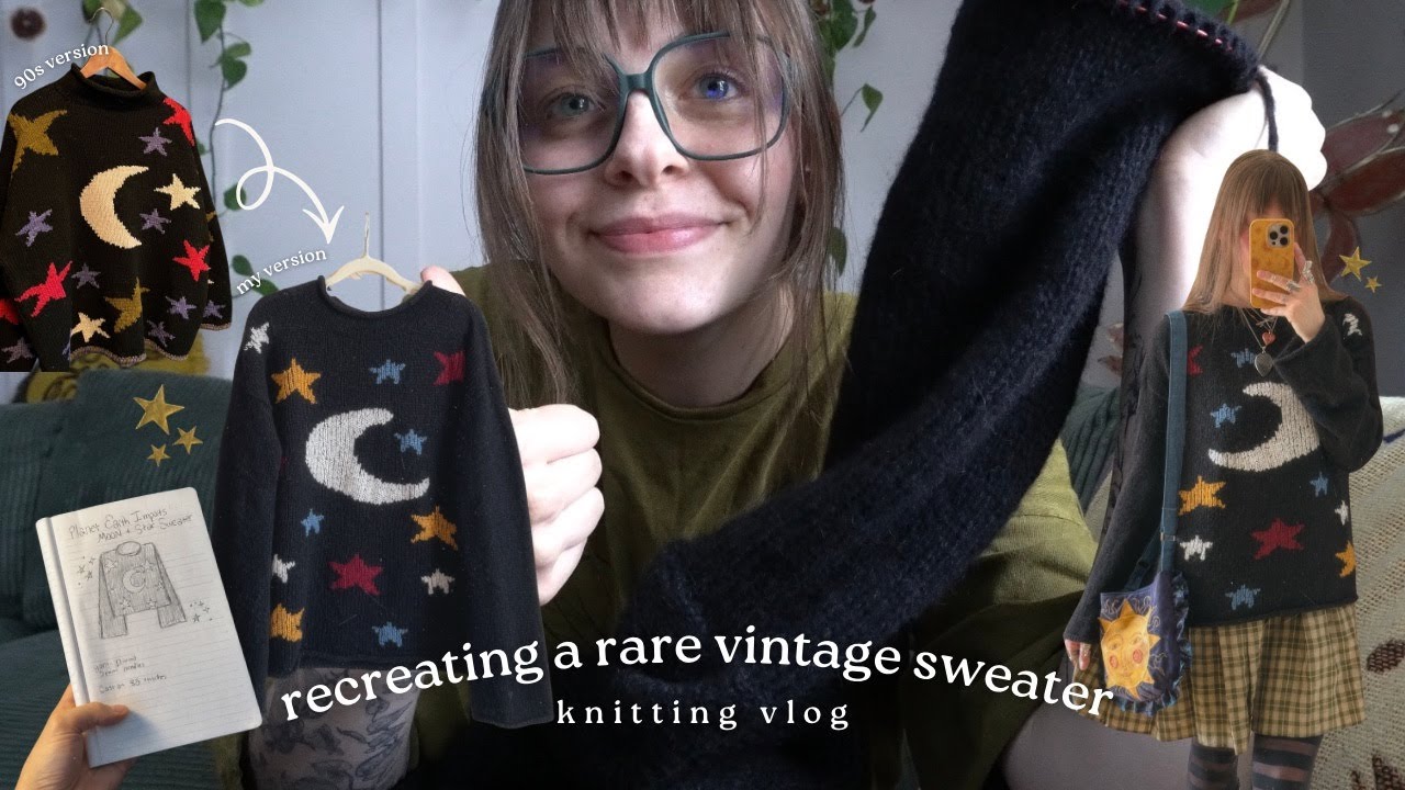 knitting the extremely RARE planet earth imports sweater 🌙✨ / knitting vlog