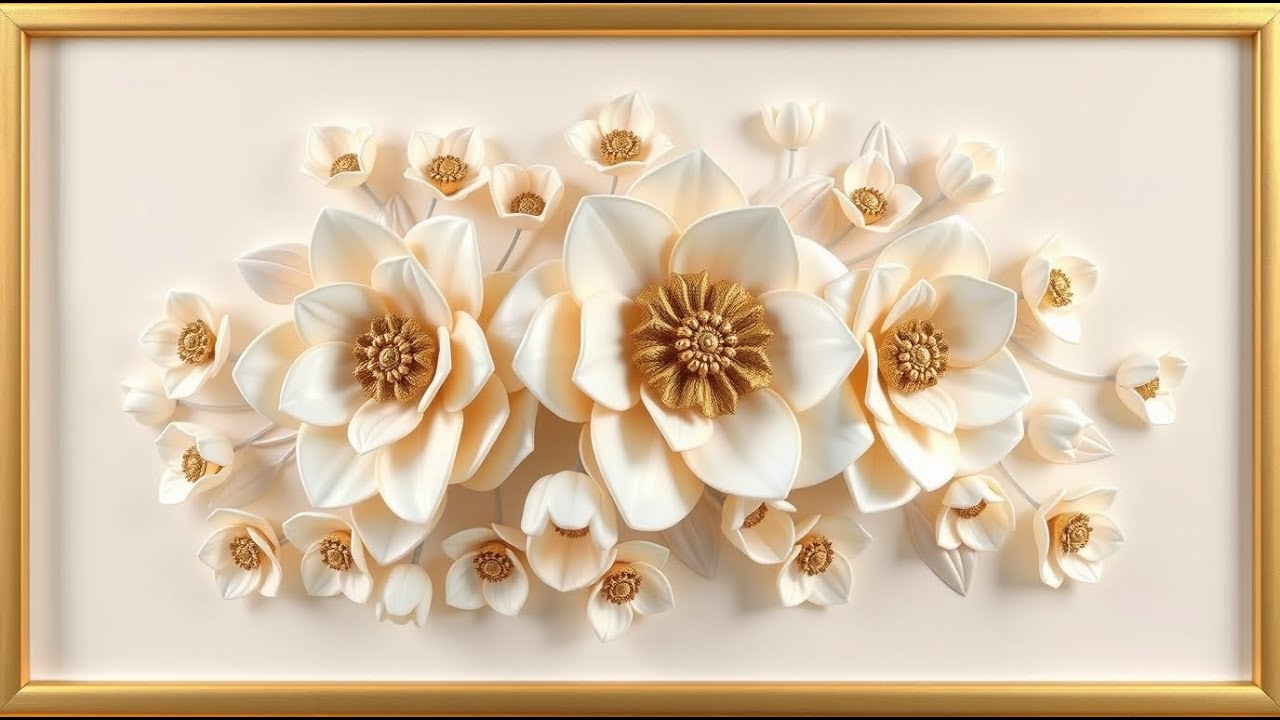 3D Floral Art Screensaver 4K | Gold Framed Flowers | Art Screensaver For TV
