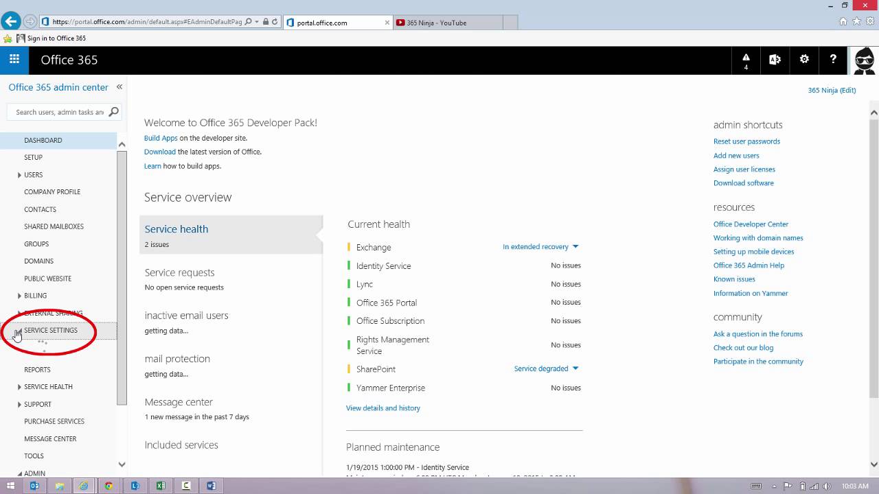 Set the password expiration policy in Office 365