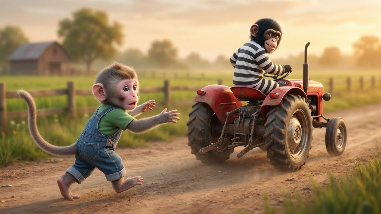 Baby Monkey’s Stolen Tractor! How He Turned Apples into a New Ride 🍎🐒🚜