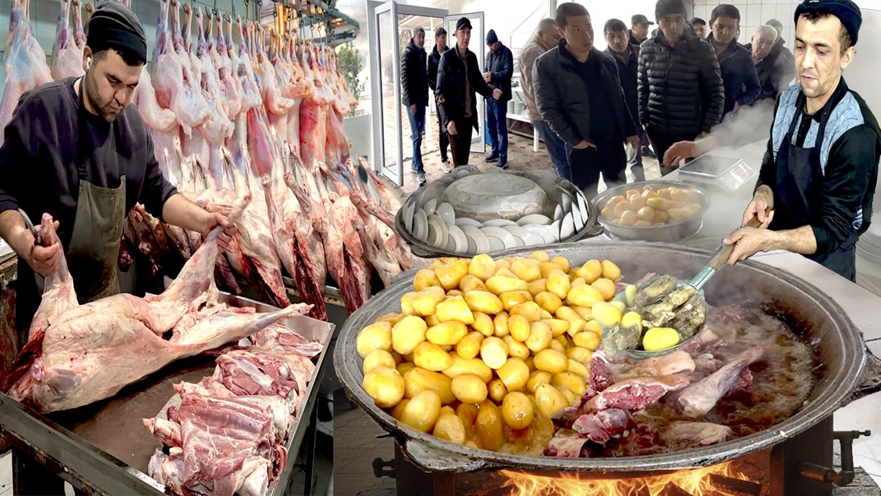 BIGGEST UZBEKISTAN LAMB BLACK SOUP MAKING | 30 LAMBS COOKS EVERYDAY FOR JIZZ, SHORVA & OSH PILAF 