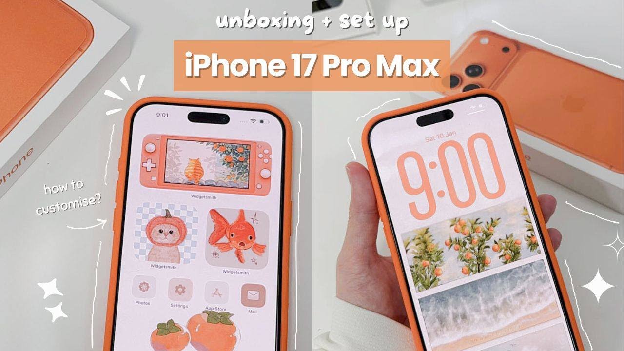 🍊 iPhone 17 pro max unboxing | how to customise? ✨ | simple tutorial, aesthetic widgets, app icons