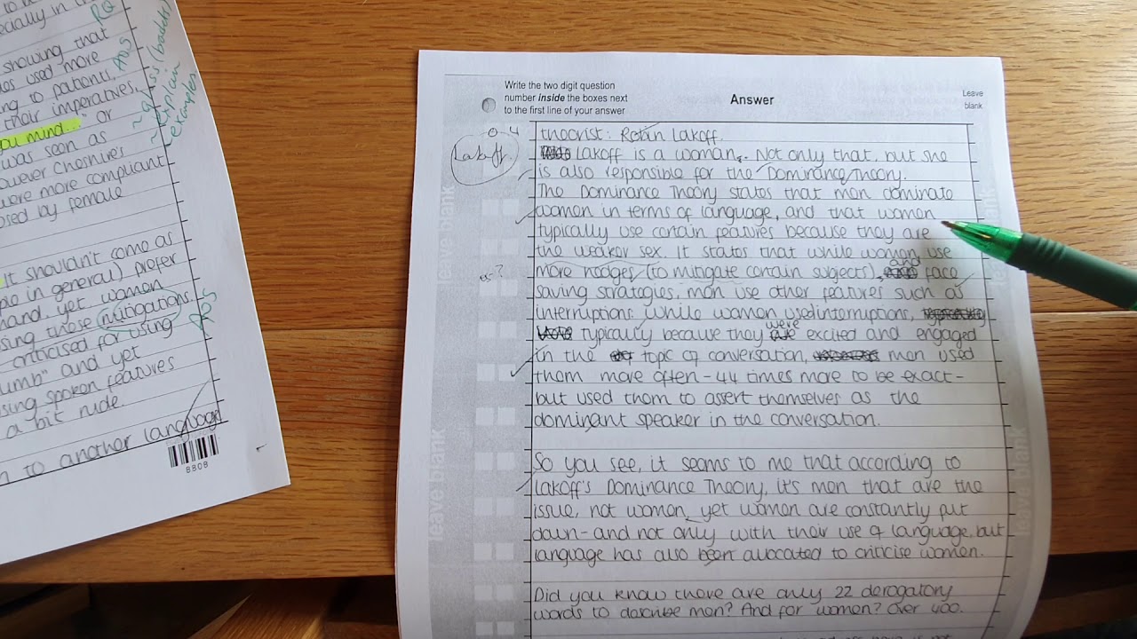 Live marking of A Level English Language Paper 2 Section B: Opinion writing on a linguistic issue
