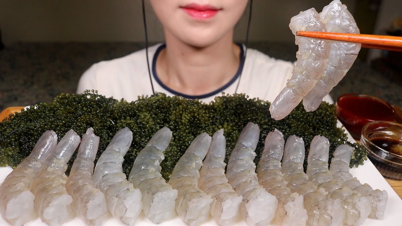 오랜만이에요💕 새우회 바다포도 먹방