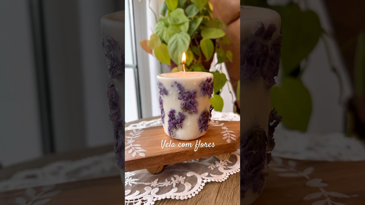 How to turn a simple candle into a Pinterest candle. Candle with dried flowers #decoration #diy