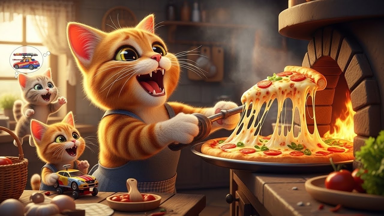 Mama Cat Makes Pizza to Fulfill Her Kitten’s Dream Toy Car 🍕🚗🐾