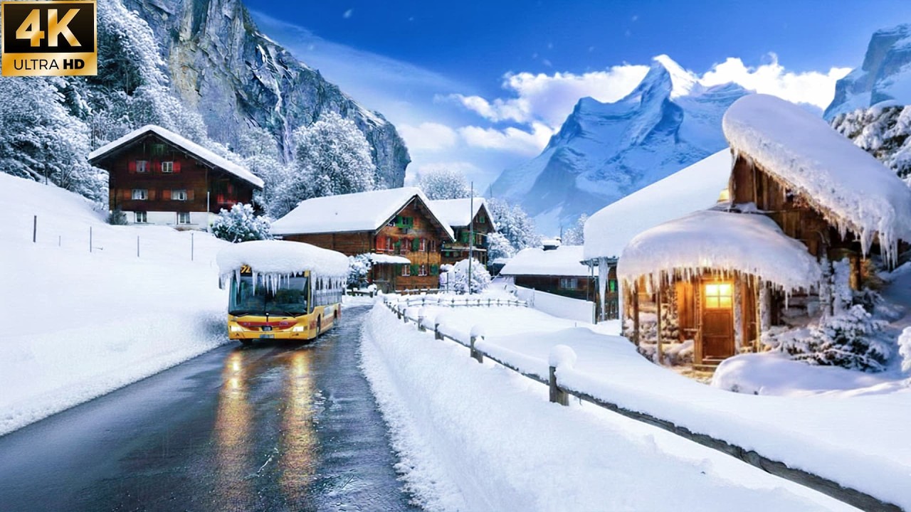 ❄️ magical winter drive through grindelwald  4k snow drive in the swiss alps 🇨🇭  pure relaxation