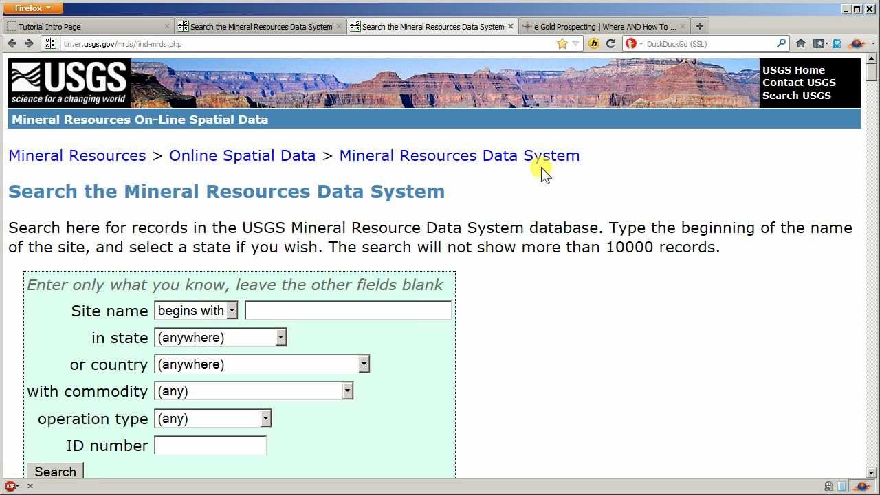 Using the USGS MRDS for Gold Prospecting