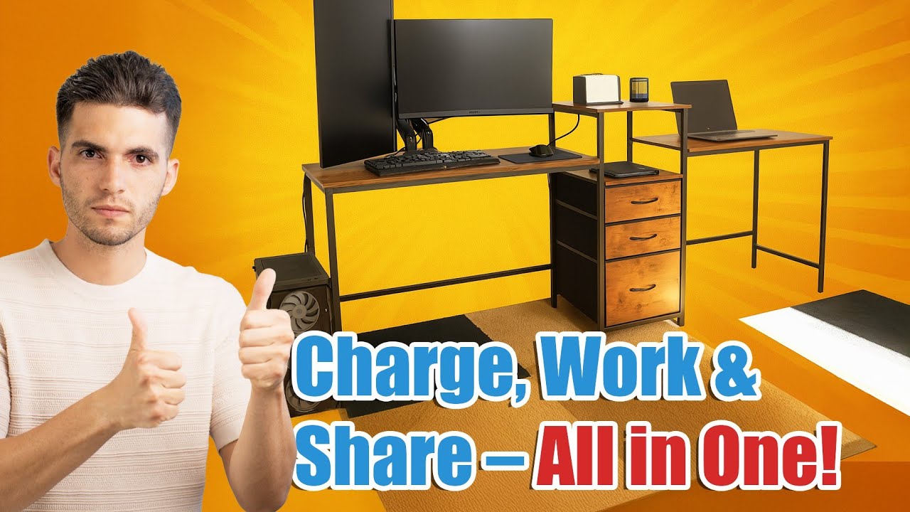 TWO PERSON DESK with USB CHARGING and DRAWERS – Perfect for COUPLES or SHARED HOME OFFICE