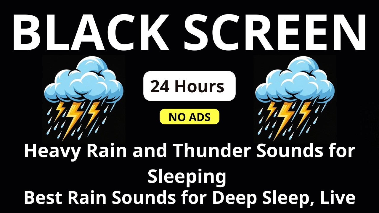 🔴 Heavy Rain and Thunder Sounds for Sleeping – Black Screen | Best Rain Sounds for Deep Sleep, Live