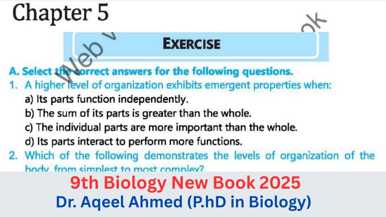 9th class Biology Ch 5 | Exercise MCQS |9 class New Book Biology Chapter 5 Multiple Choice Questions