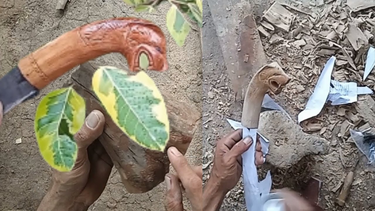 Cara membuat gagang golok ukiran kepala singa
