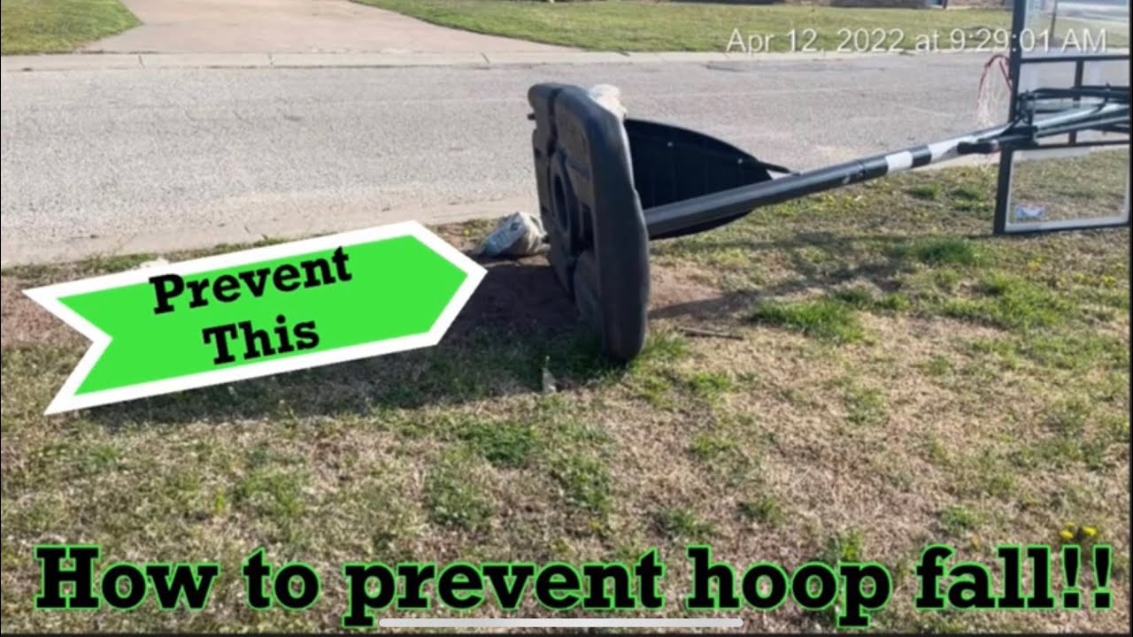 Basketball hoop, tie down, and how to prevent blow over