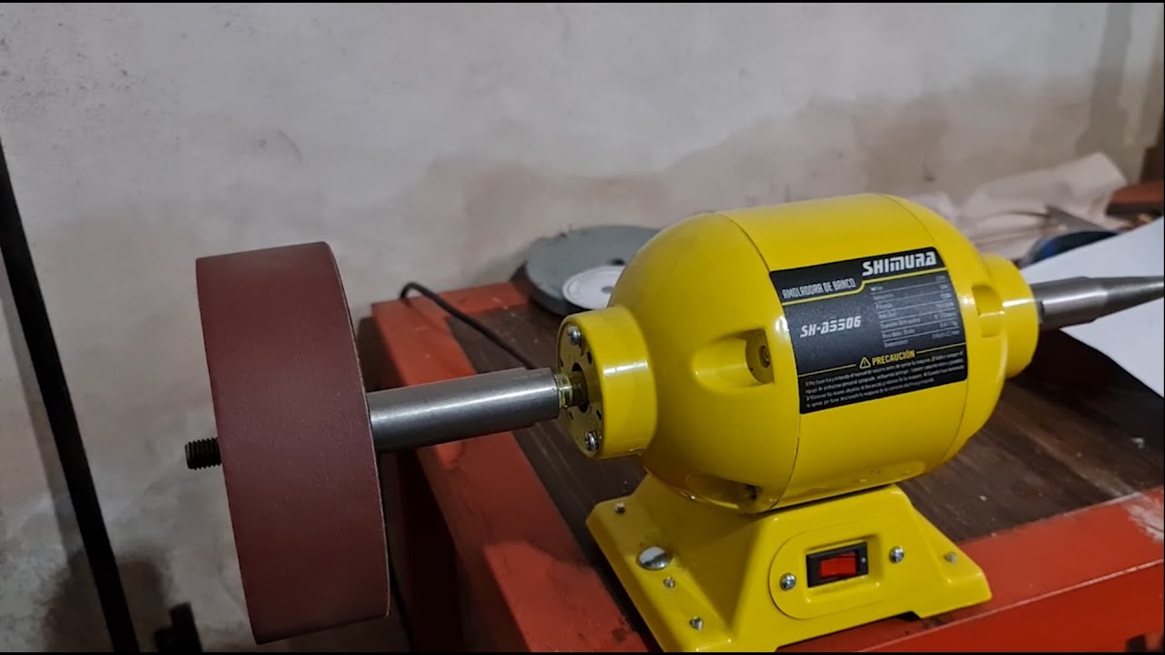 Amoladora de banco transformada en lijadora y pulidora