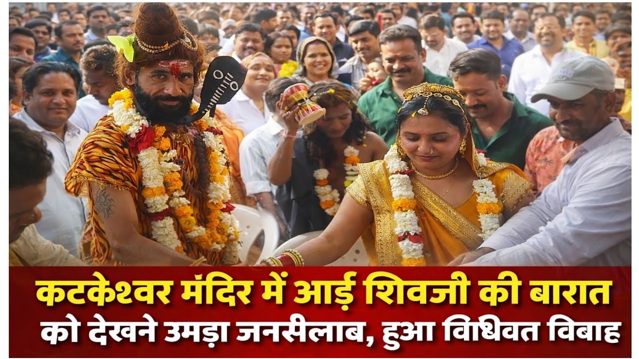 Толпы людей собрались, чтобы стать свидетелями свадебной процессии Шивы в храме Каткешвар, где и ...