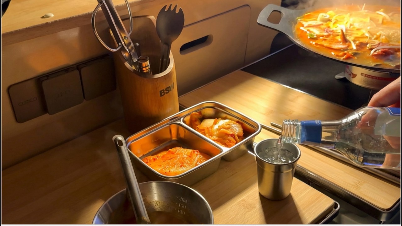 제주 차박, 우리동네 바닷가에서 부대찌개 끓이며 한라산 소주 한잔 | 스타렉스 차박