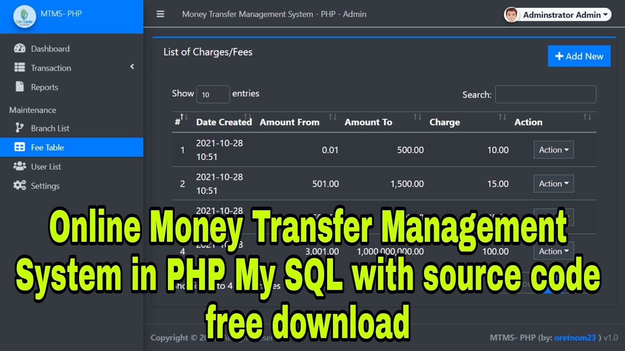 Online Money Transfer Management System in PHP My SQL with source code free download