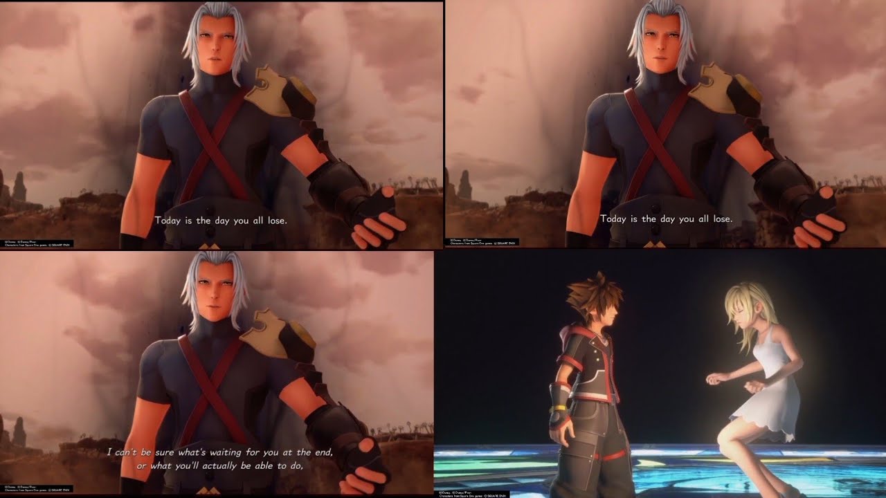 All 4 scenes of Sora's time rewrite at the same time - Kingdom Hearts 3 + Re:Mind