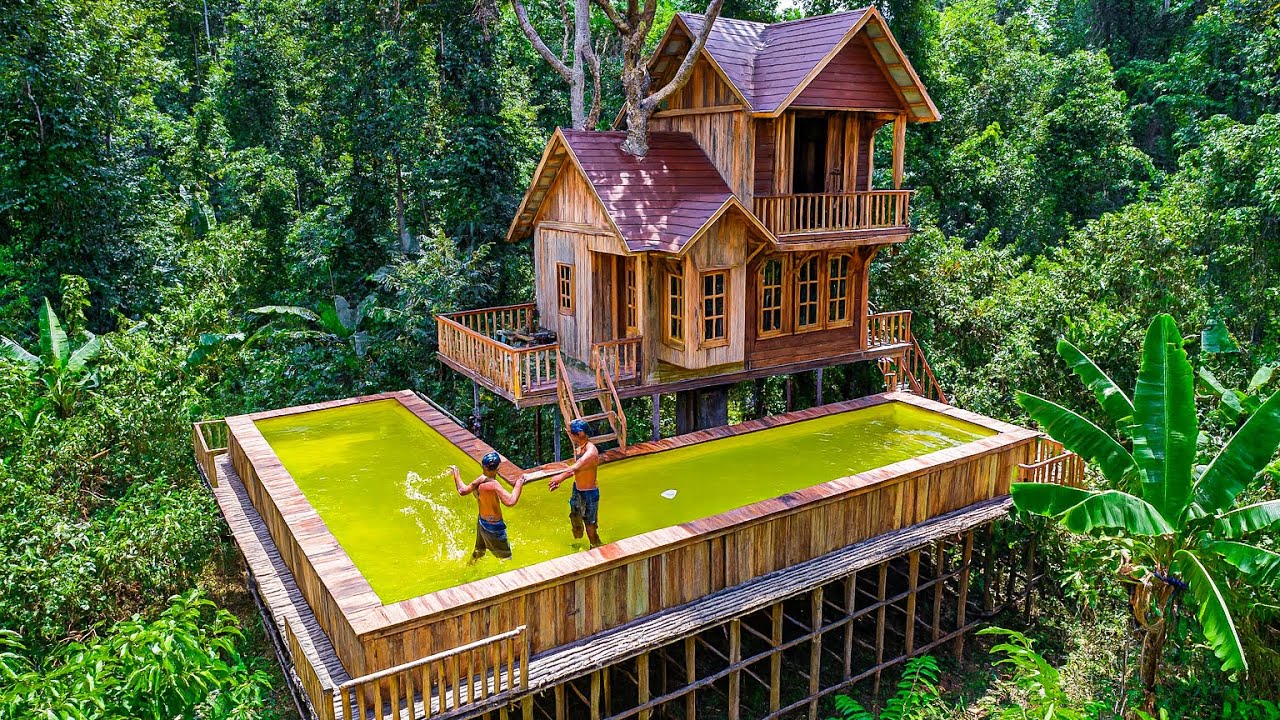 How We Built Luxury TREEHOUSE 15 Meter with Private Swimming Pools - From Start To Finish