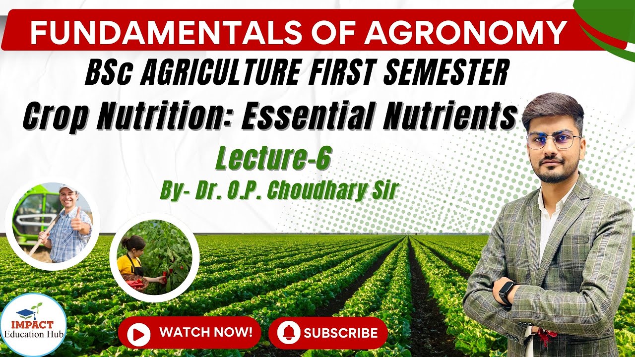 Crop Nutrition- Essential nutrients classification II Agronomy for BSc Agriculture First Semester