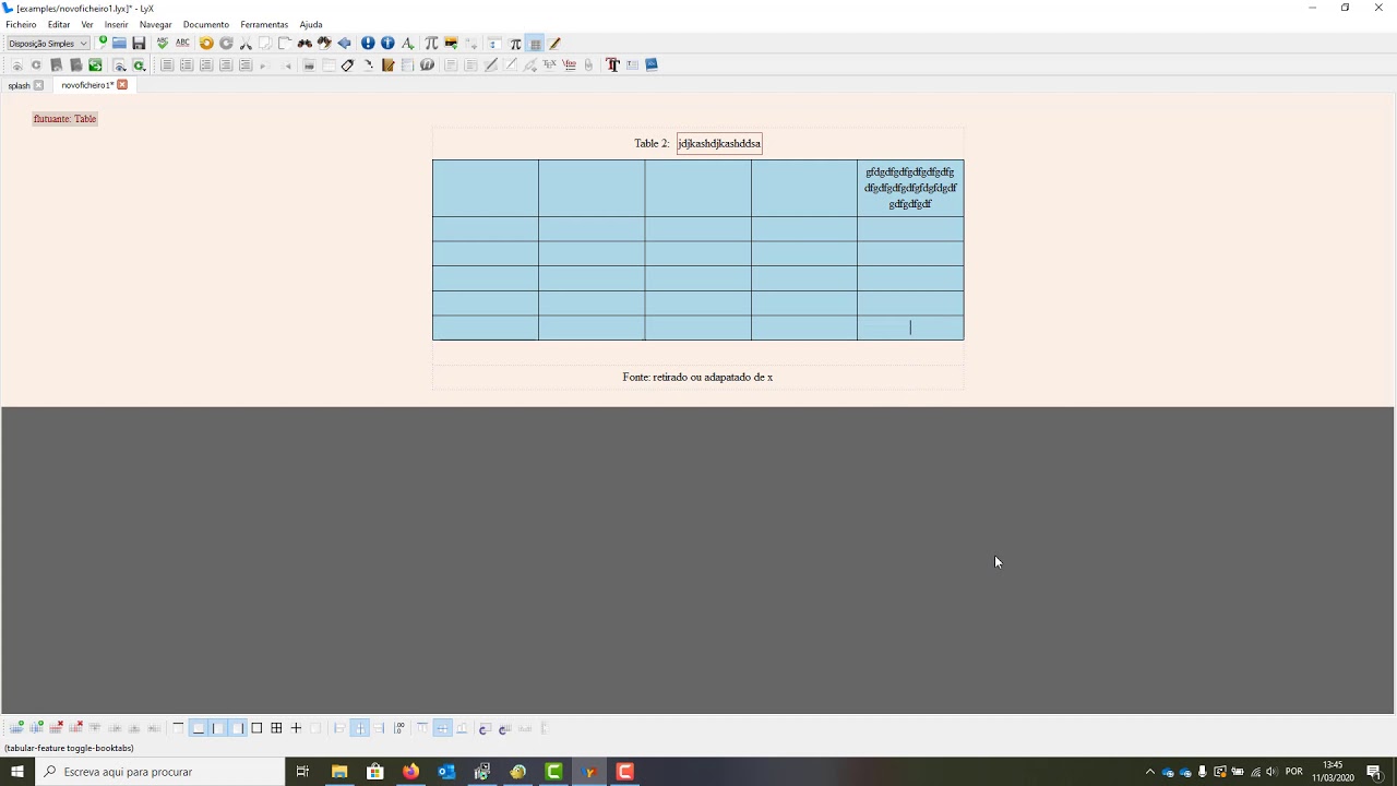 Tutorial de como utilizar o Lyx - Inserir e configurar tabelas (longtables)
