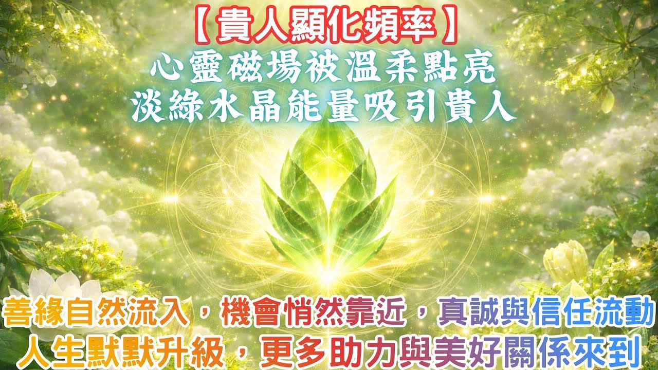 【貴人顯化頻率】心靈磁場被溫柔點亮｜淡綠水晶能量吸引貴人｜善緣自然流入，機會悄然靠近｜真誠與信任流動｜人生默默升級，更多助力與美好關係來到