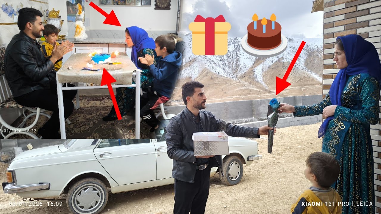Сюрприз на день рождения: 🎁🎂 букет цветов и торт, а также невероятный подарок от Фаршада.