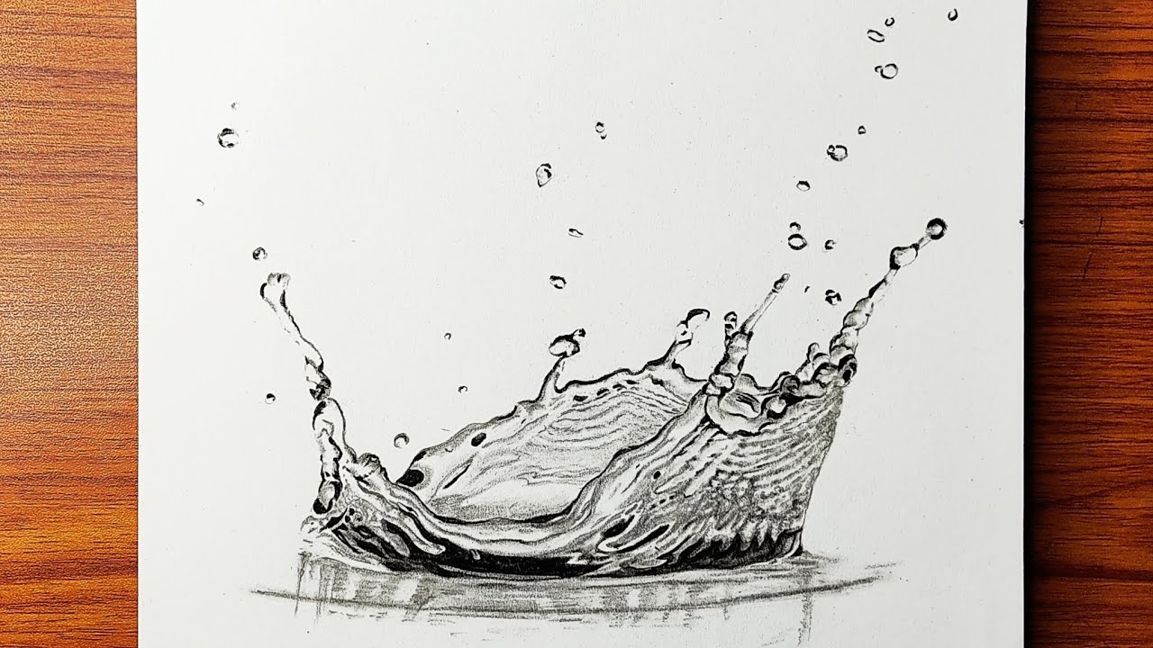 How to Draw Realistic Water Splash Sketch | Step by Step Water Drop Drawing | 3D Art for Beginners